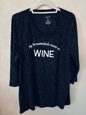 Apt. 9 Black Graphic Short Sleeve Top - 'My Broomstick Runs on WINE'